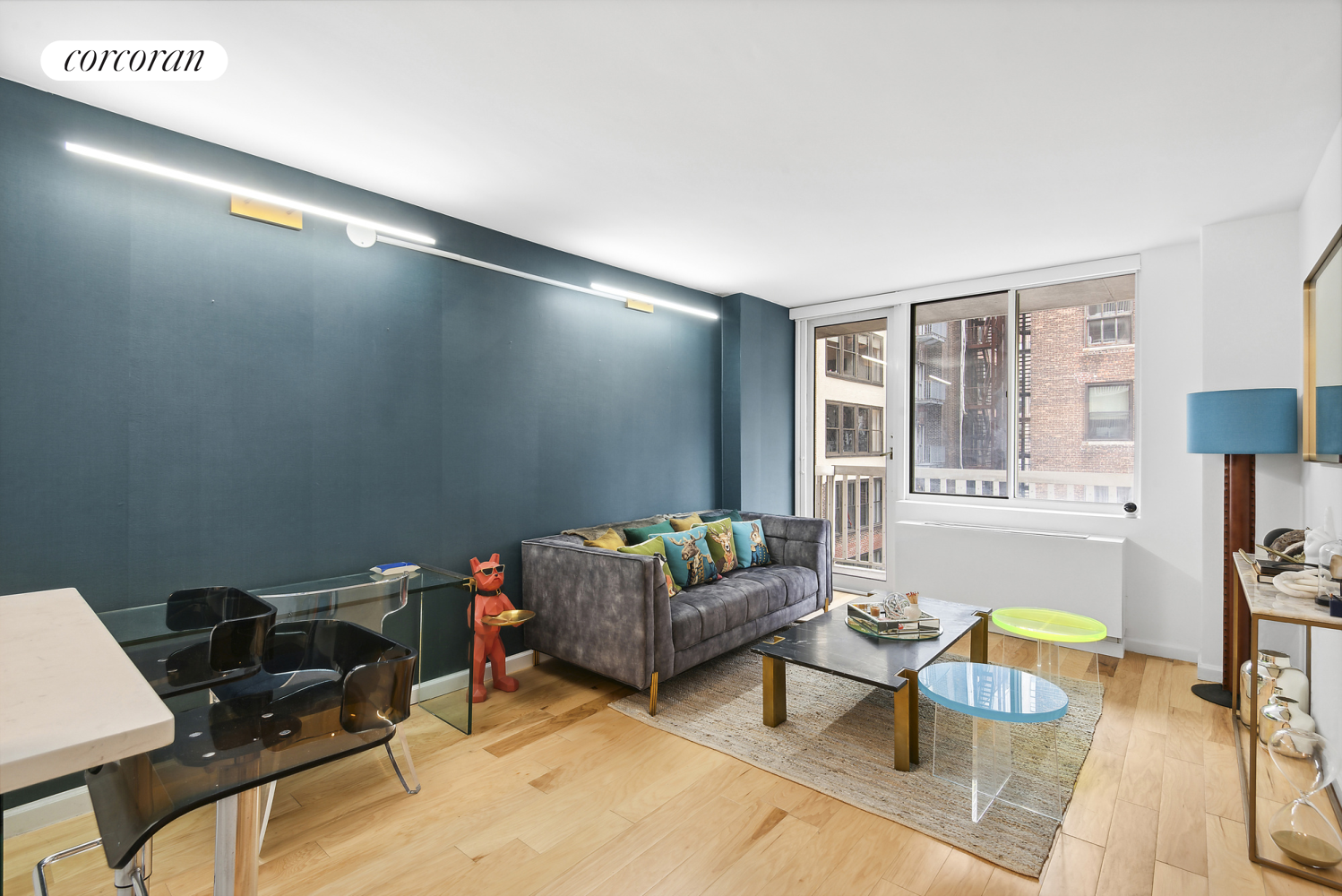 a living room with furniture and a window