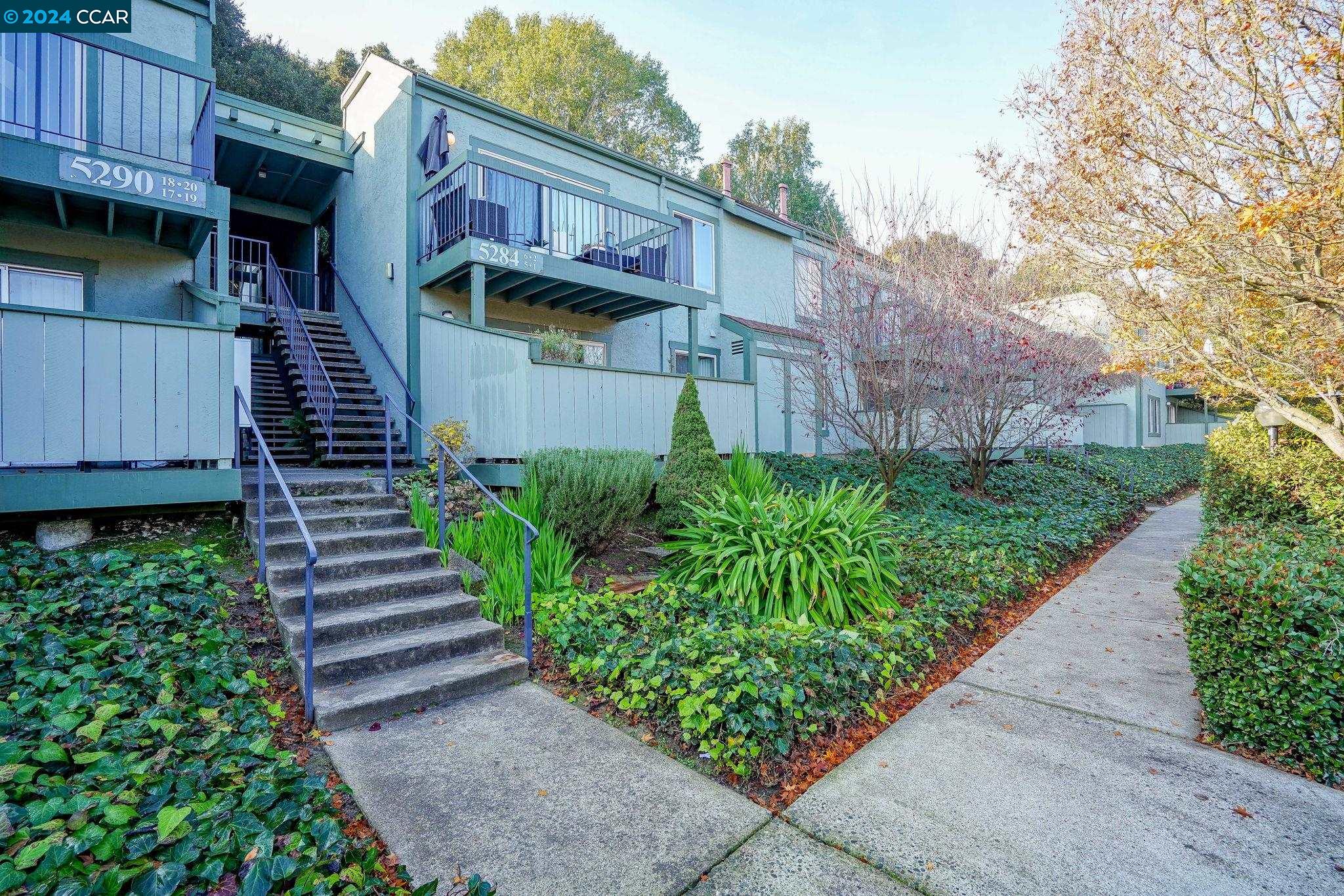 a view of a house with a yard and pathway