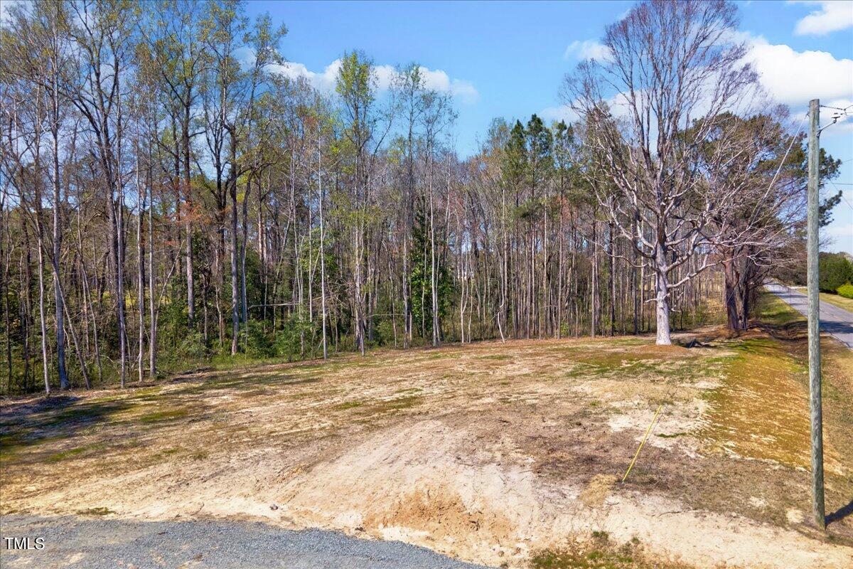 a view of a field with trees in the background