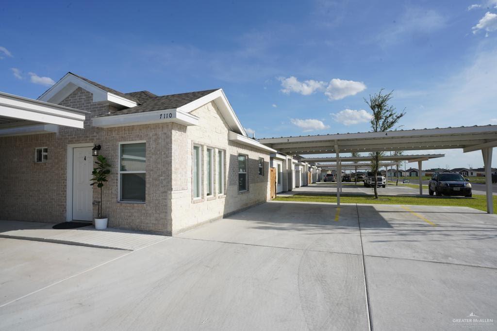 a view of a building with a swimming pool