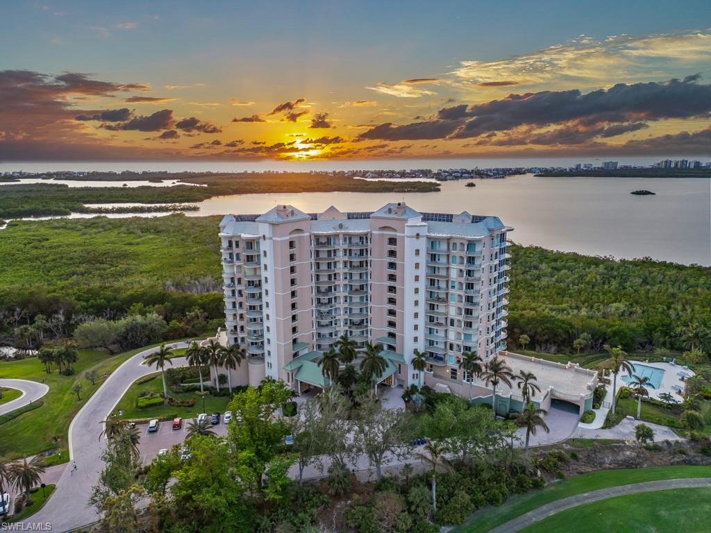 Aerial view at dusk with a water view