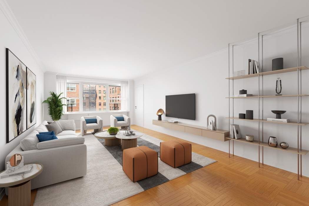 a living room with furniture wooden floor and a flat screen tv