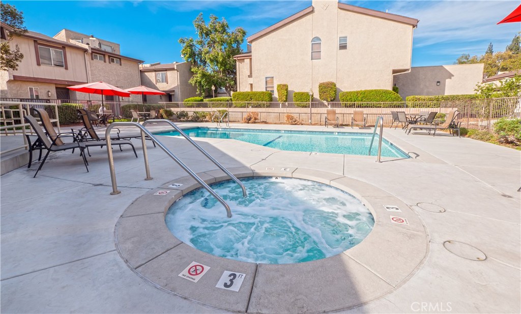 an aerial view of a swimming pool