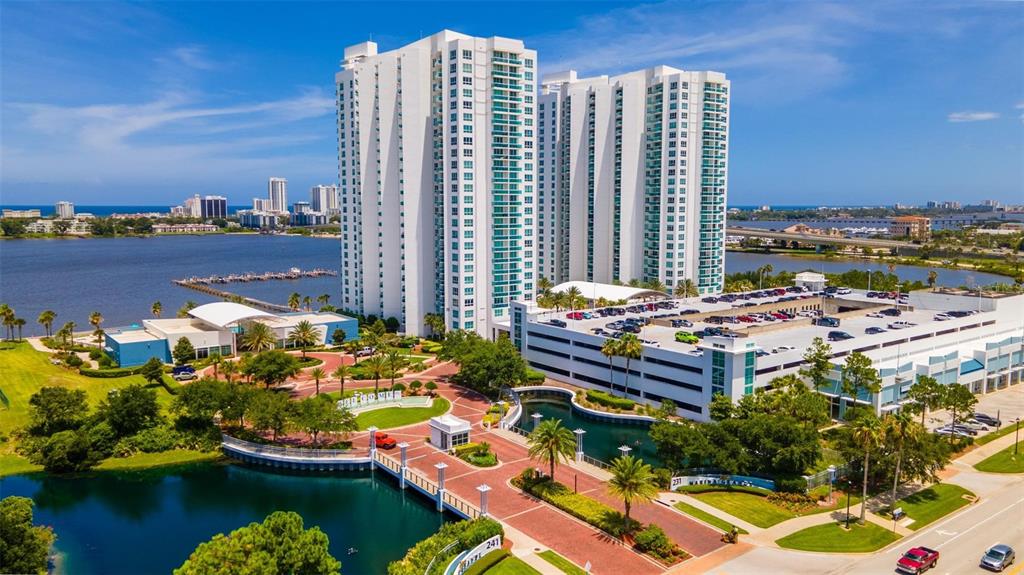 a view of a city with tall buildings