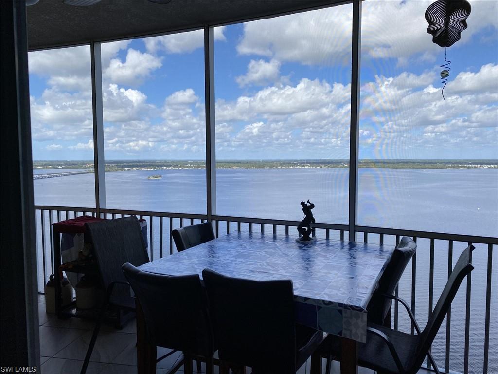 a view of a balcony dining area