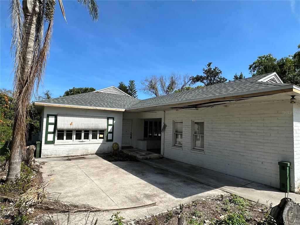 Front patio with garage on the right