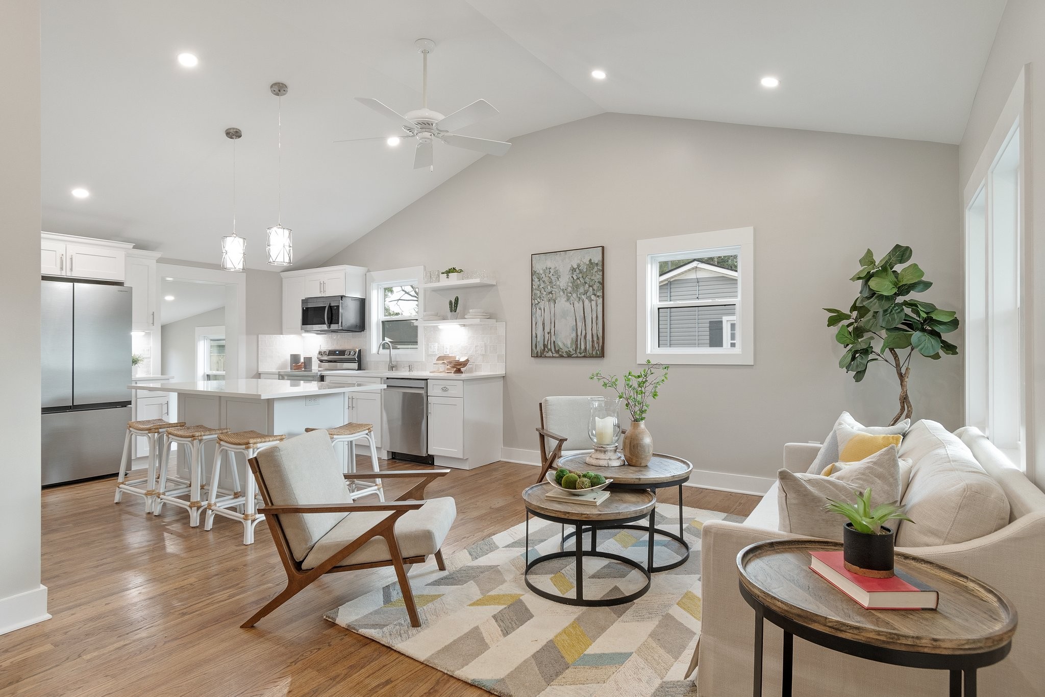 The ceiling was vaulted when this home was renovated and it makes this space feel so bright and welcoming!