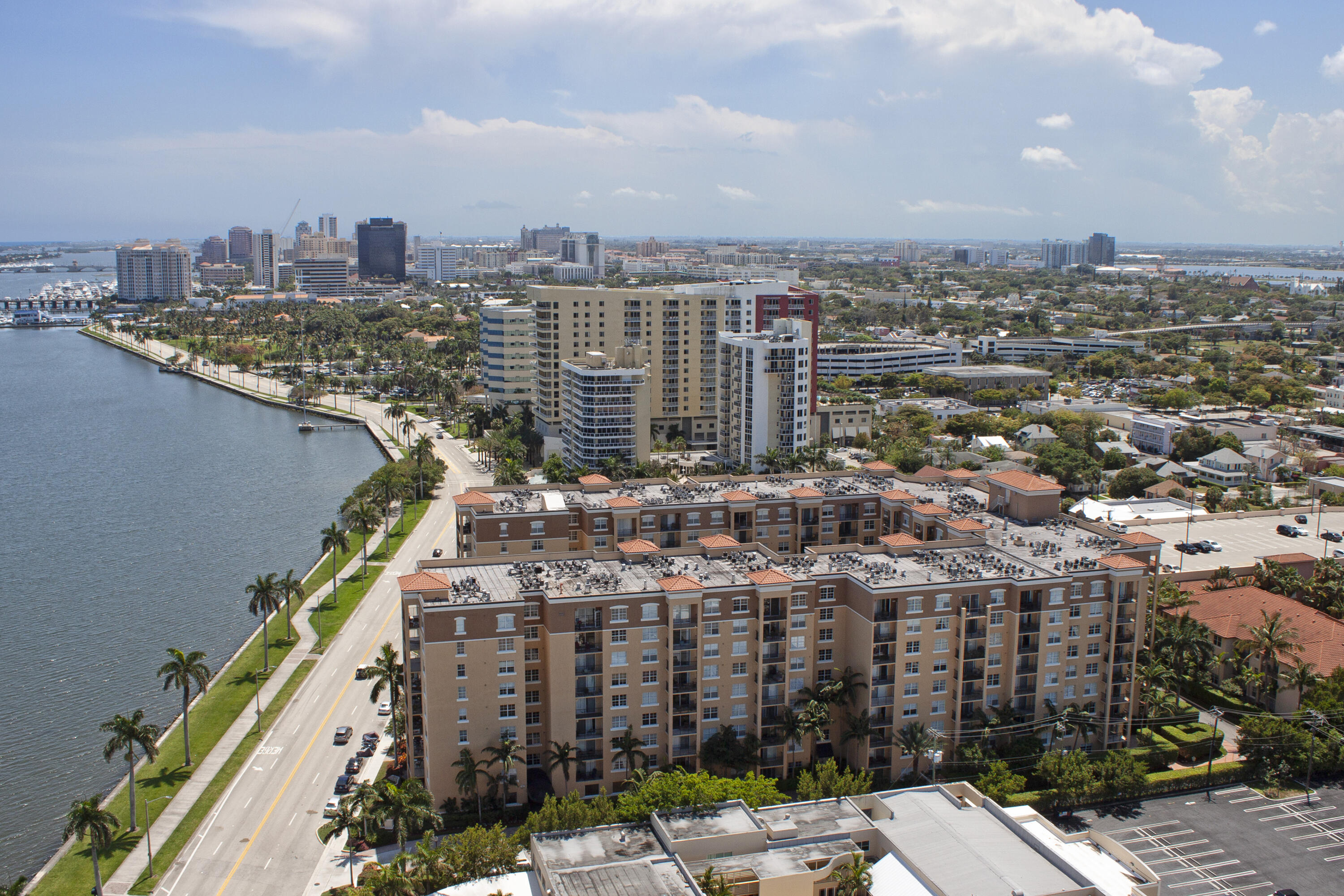 a view of a city with tall buildings