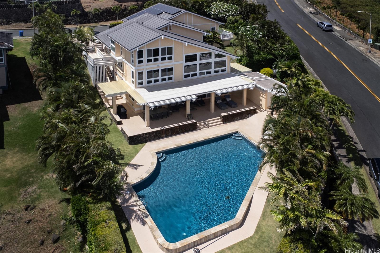 an aerial view of a house