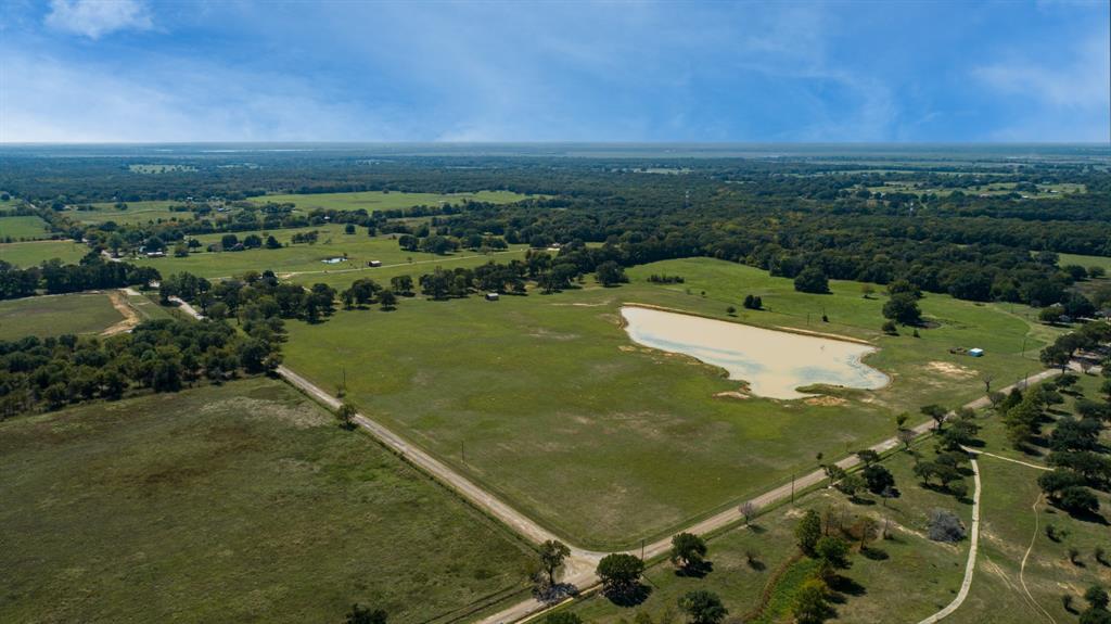 an aerial view of a pool