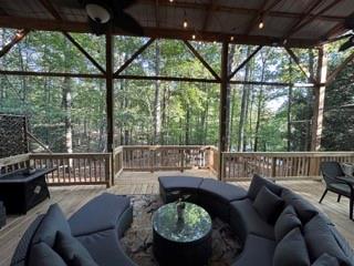 a balcony with furniture and outdoor view