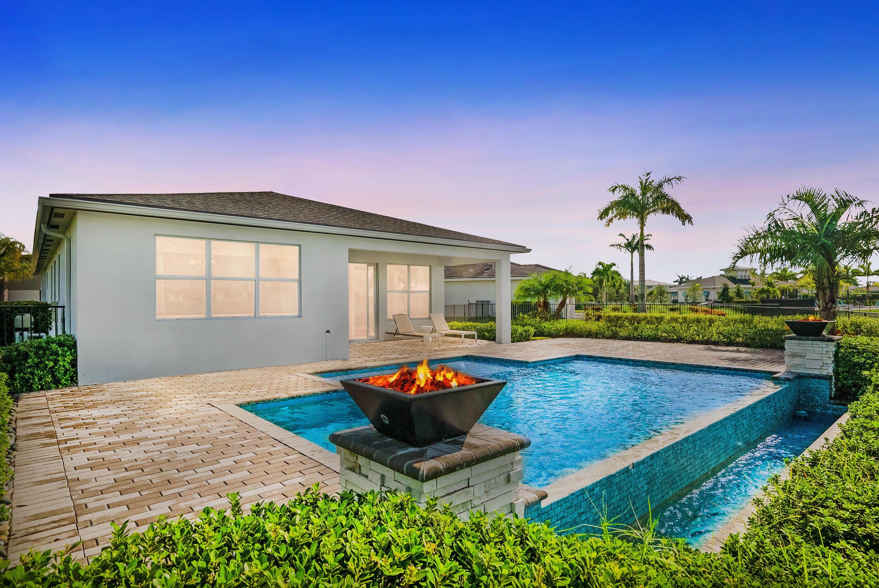 a front view of a house with patio