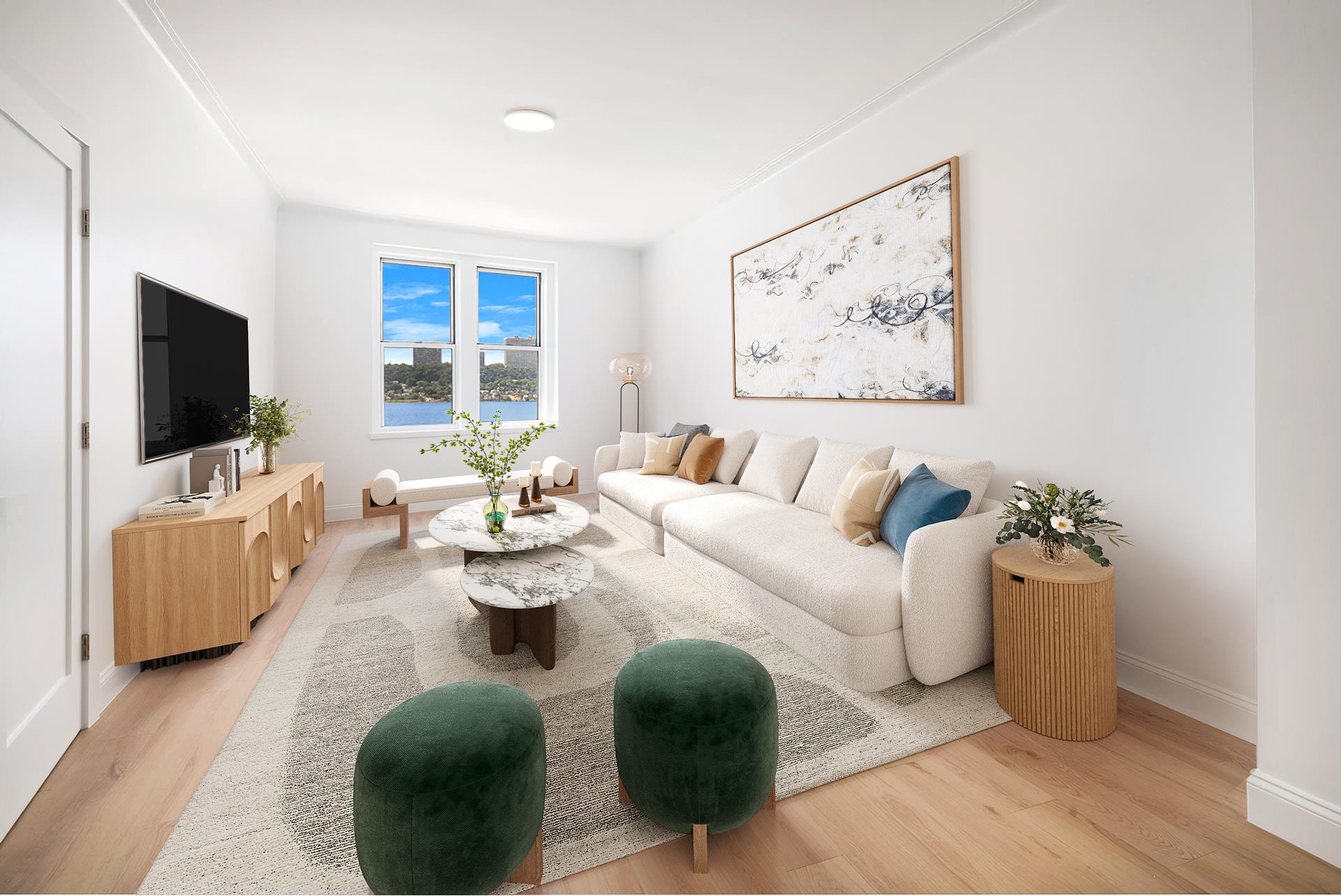 a living room with furniture and a flat screen tv