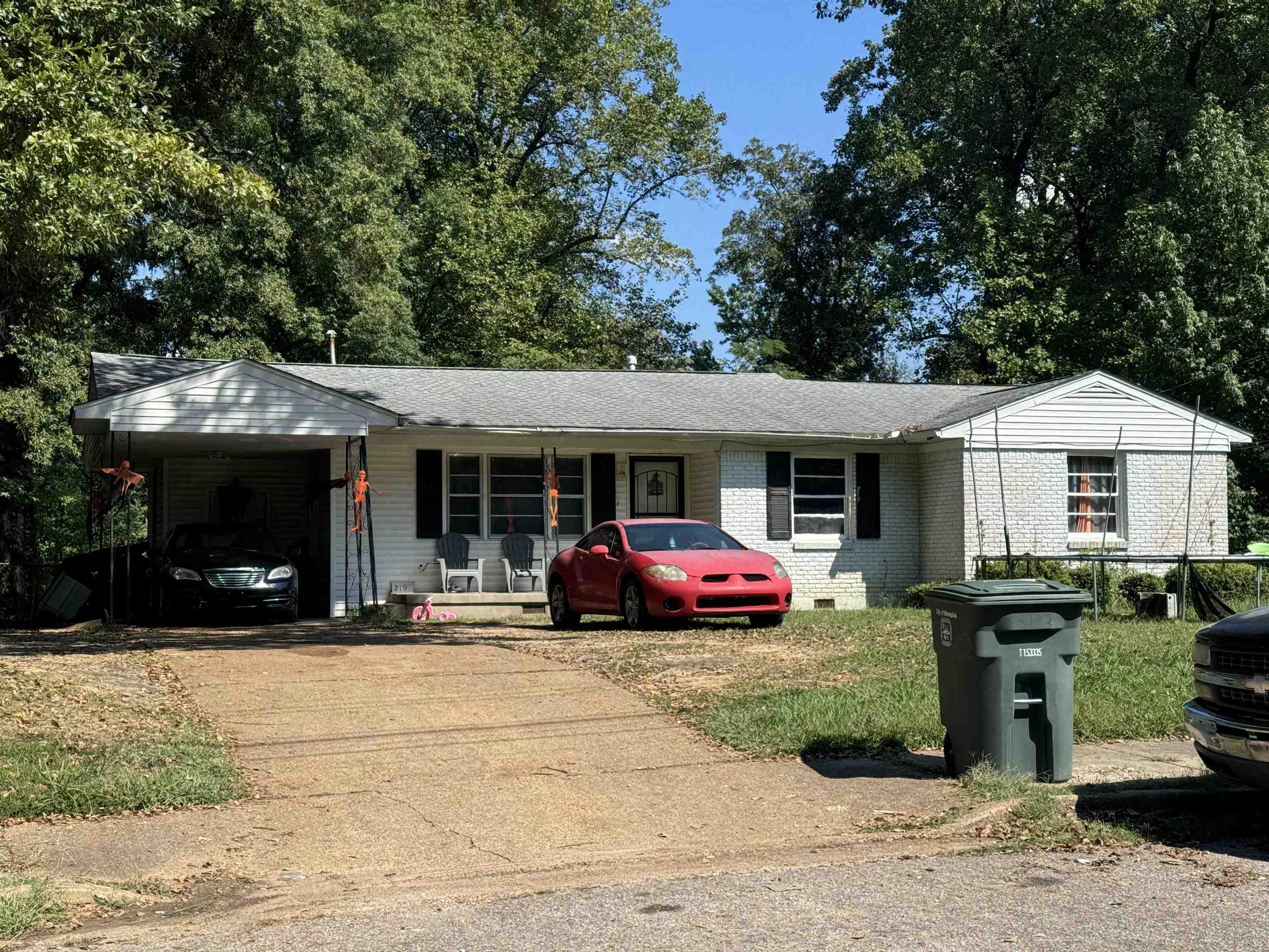 a front view of a house with patio