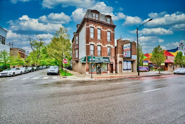 a front view of a building