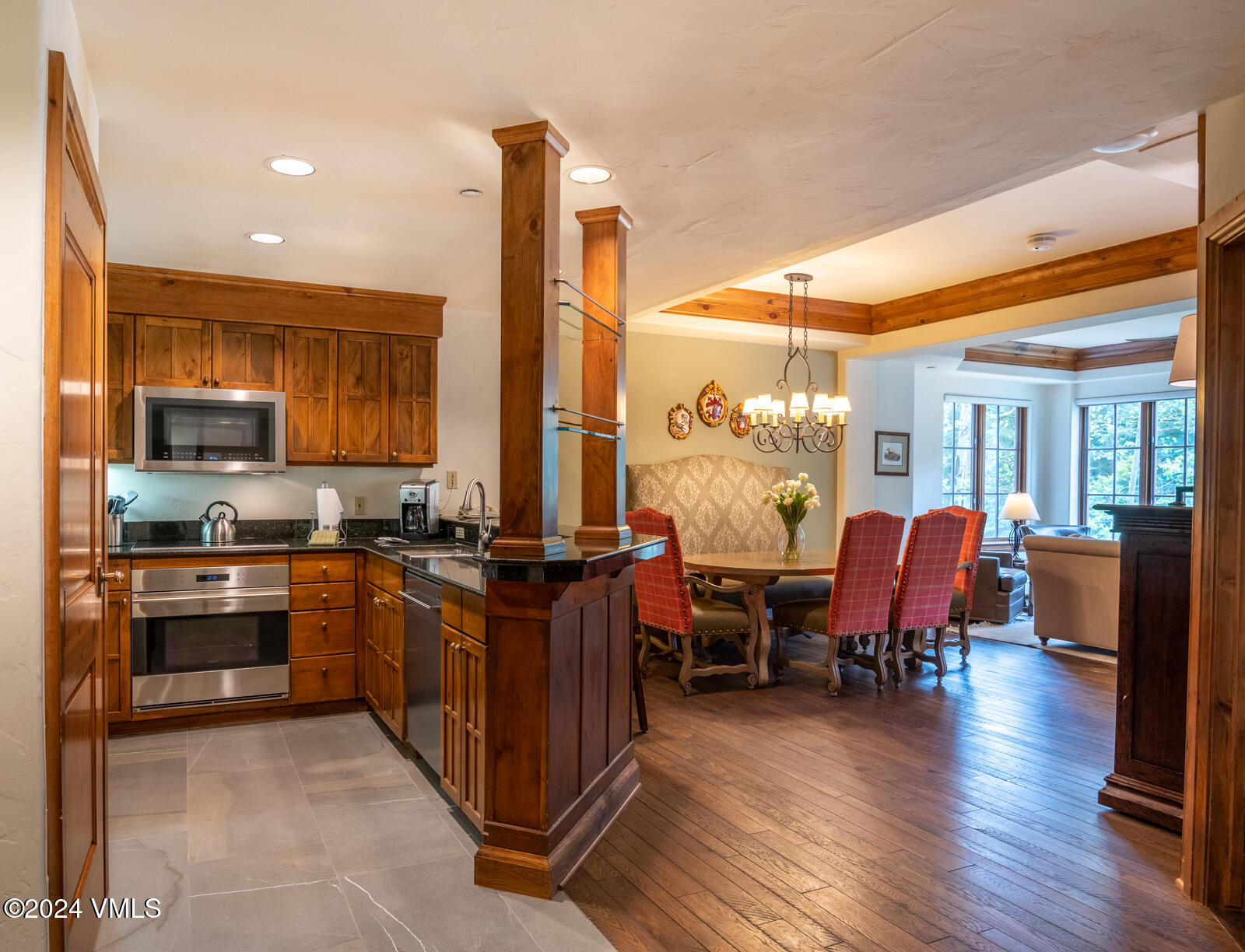 a large kitchen with lots of counter top space