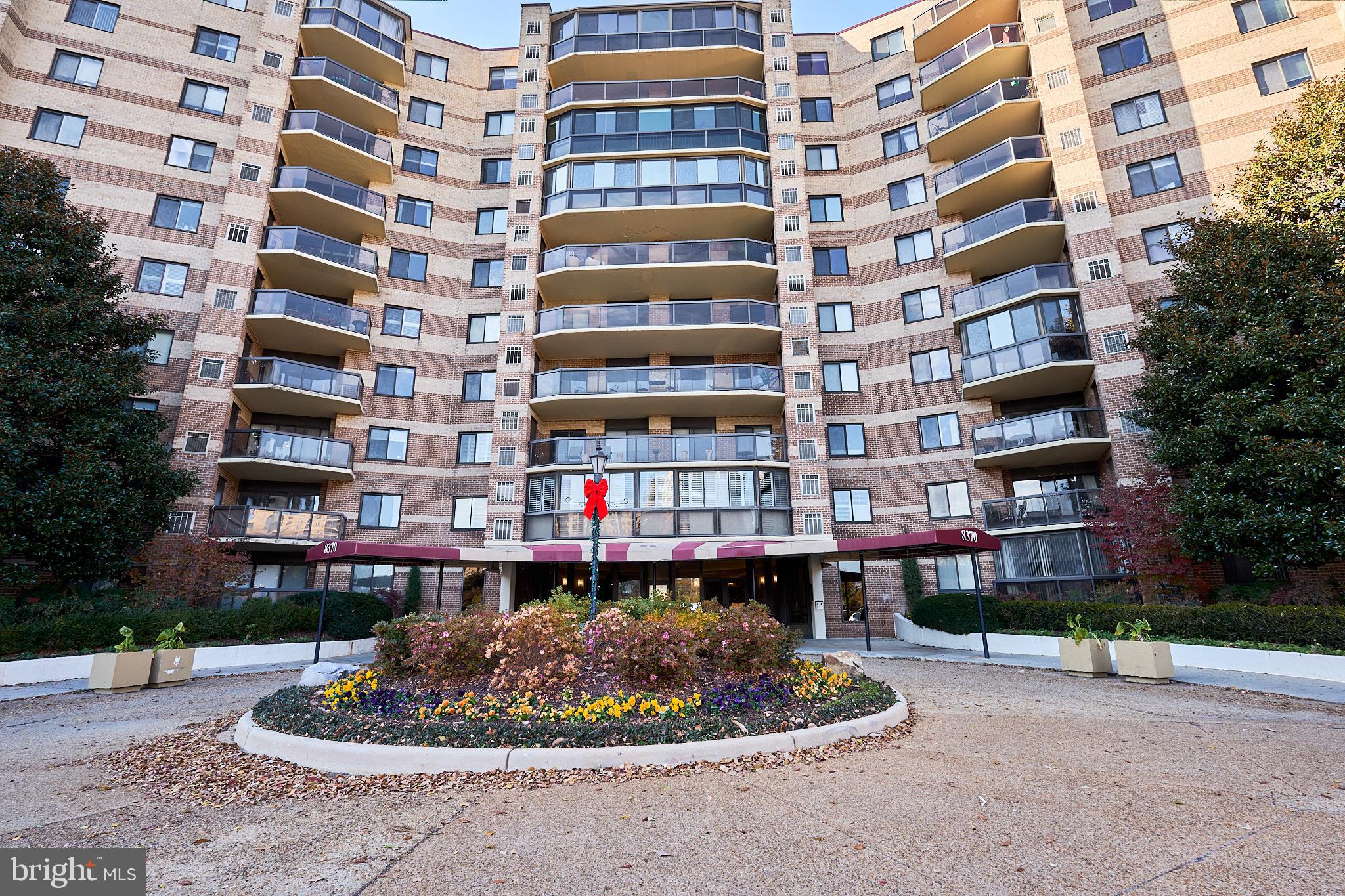 a front view of a multi story building