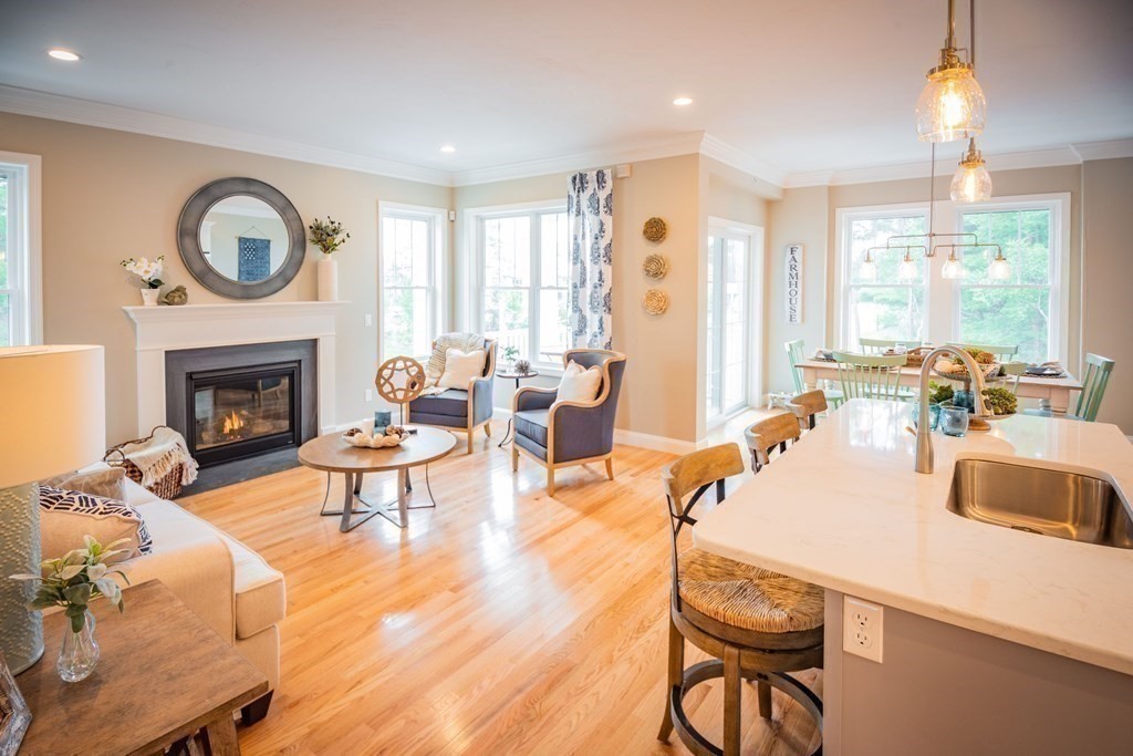 a living room with fireplace furniture and a fireplace