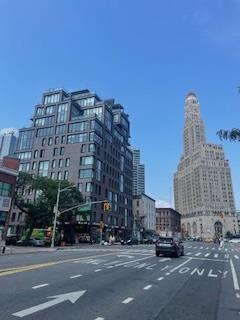 a city view with tall buildings