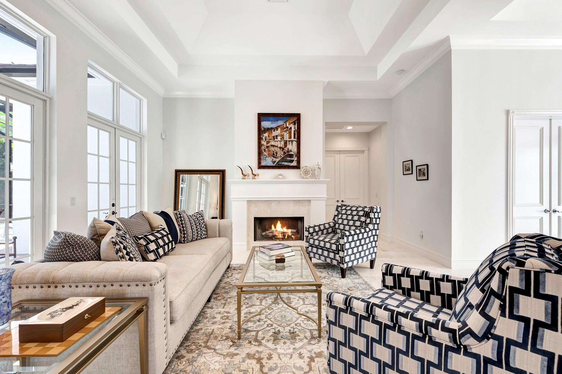 a living room with furniture or couch and a fireplace