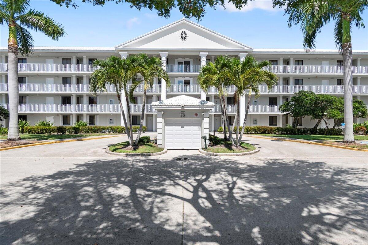 a front view of a building with street view