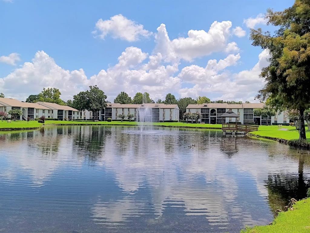 a view of a lake with houses