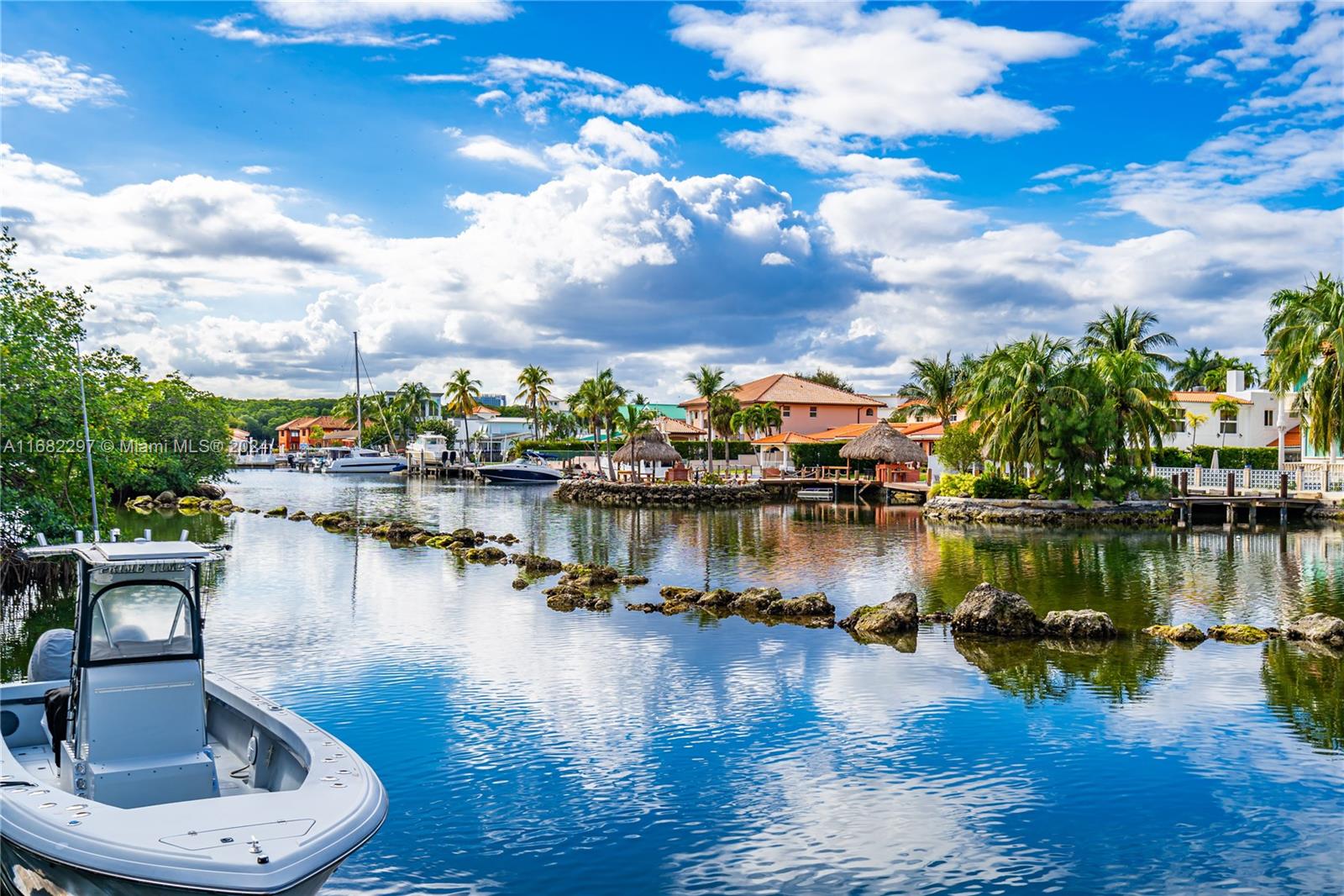 a view of a lake with houses