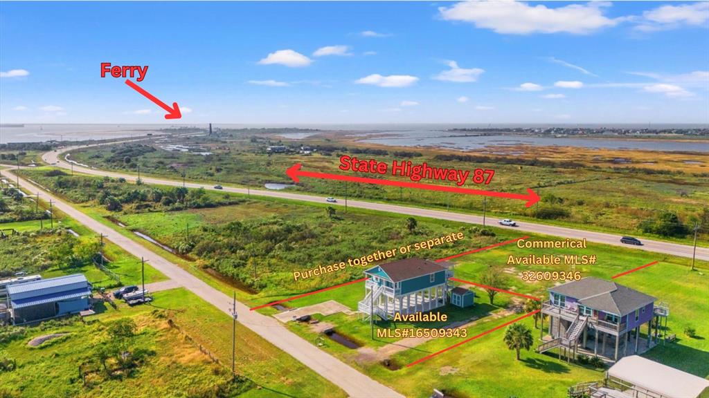 This commercial property is just minutes from visitors and residents arriving by ferry from Galveston Island—a prime opportunity to start your dream business by the beach. Plus, the property directly behind this lot is also available for sale by the same owner, allowing you the perfect setup to live and work in one convenient location.