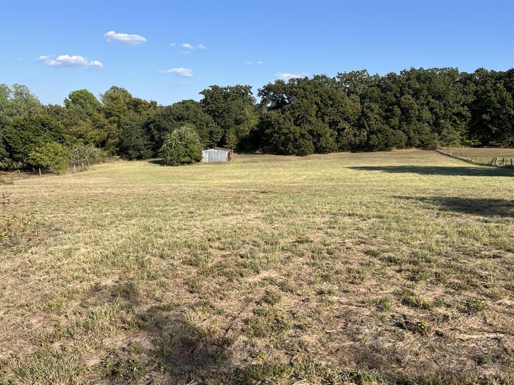 a view of a field with an ocean view