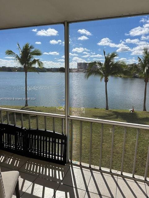 a view of a balcony with lake view