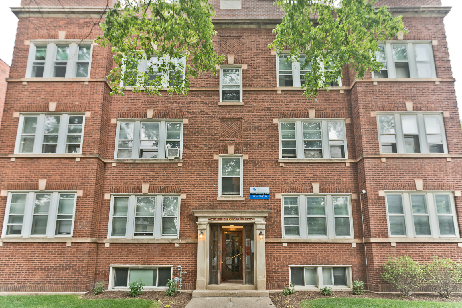 front view of a brick building