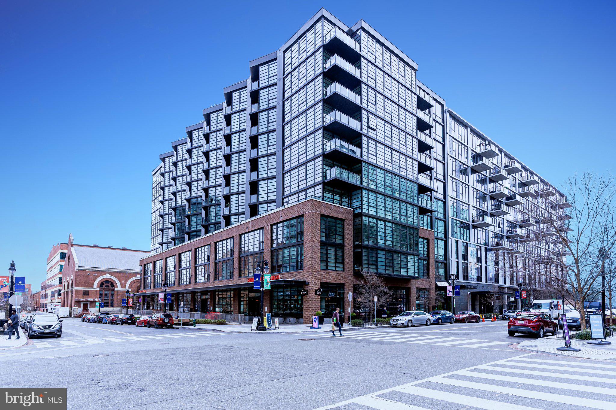 a view of a building and a street