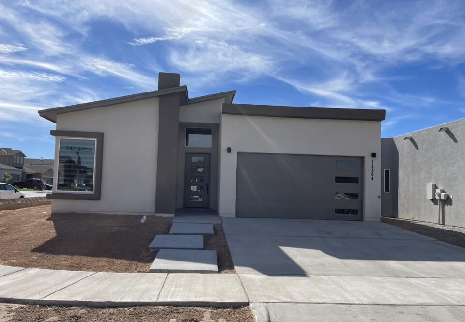 a front view of a house with garage