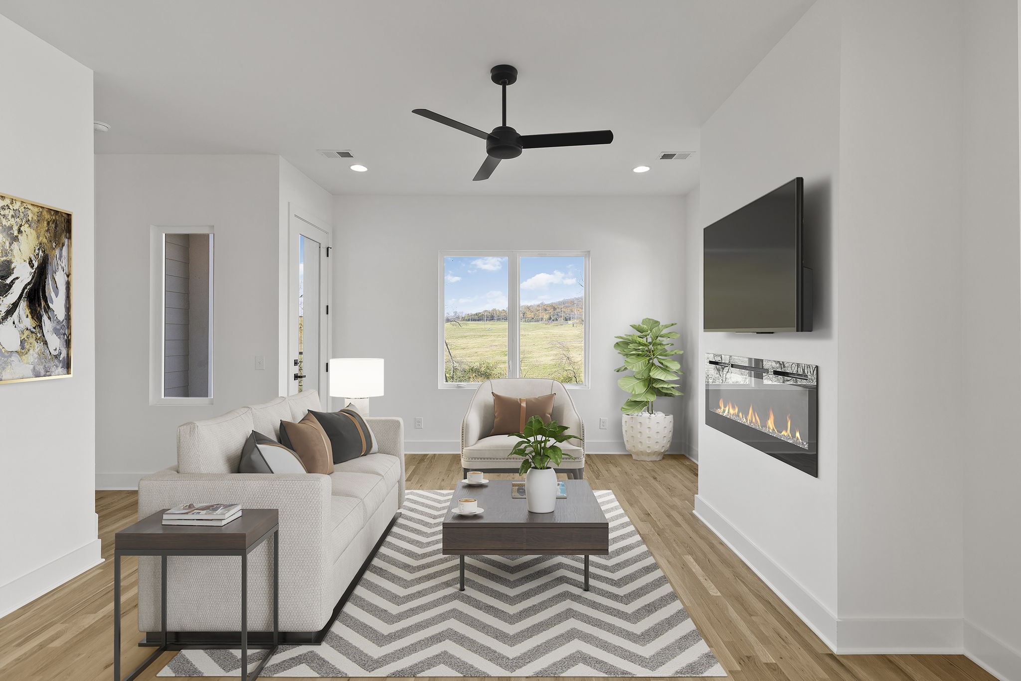 a living room with furniture and a flat screen tv