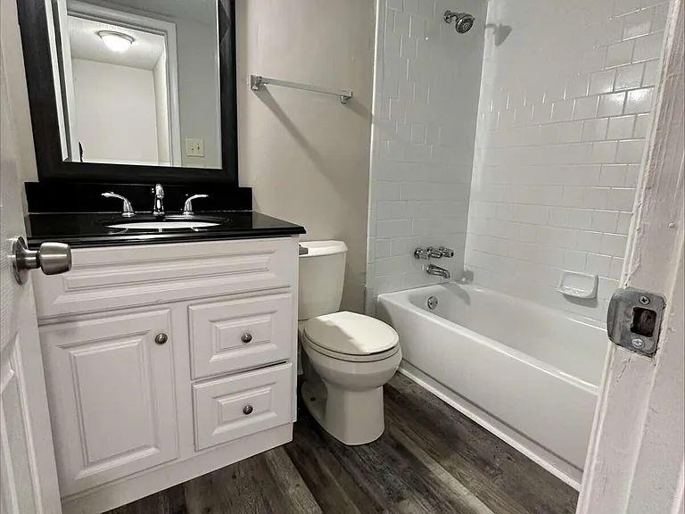 a bathroom with a sink a toilet and a bathtub