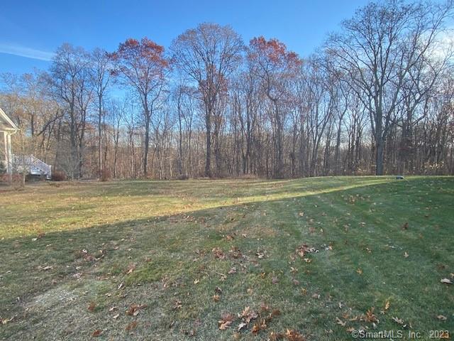 a view of outdoor space with trees all around