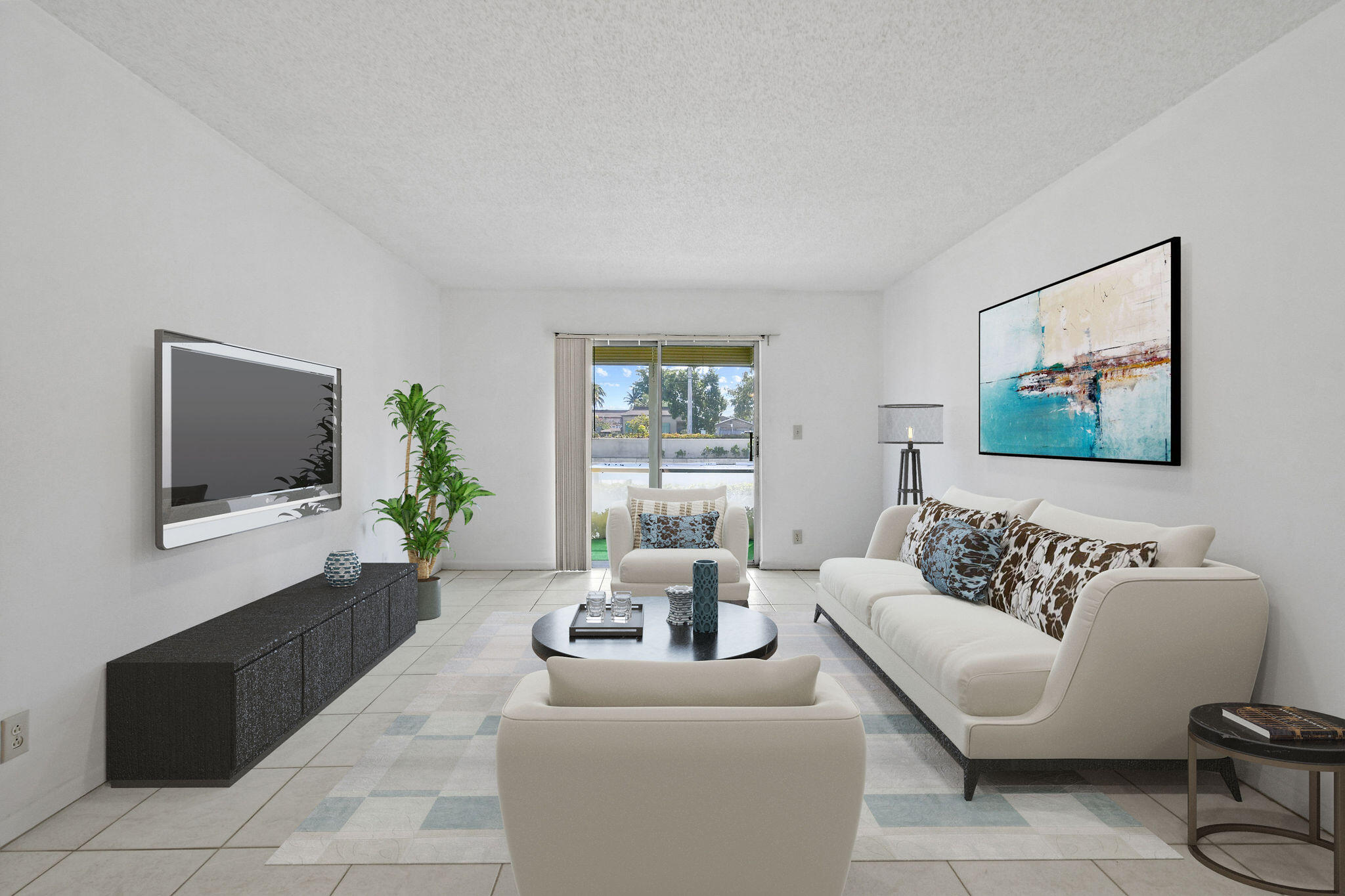 a living room with furniture and a flat screen tv