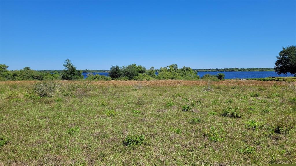 a view of a field with an ocean view