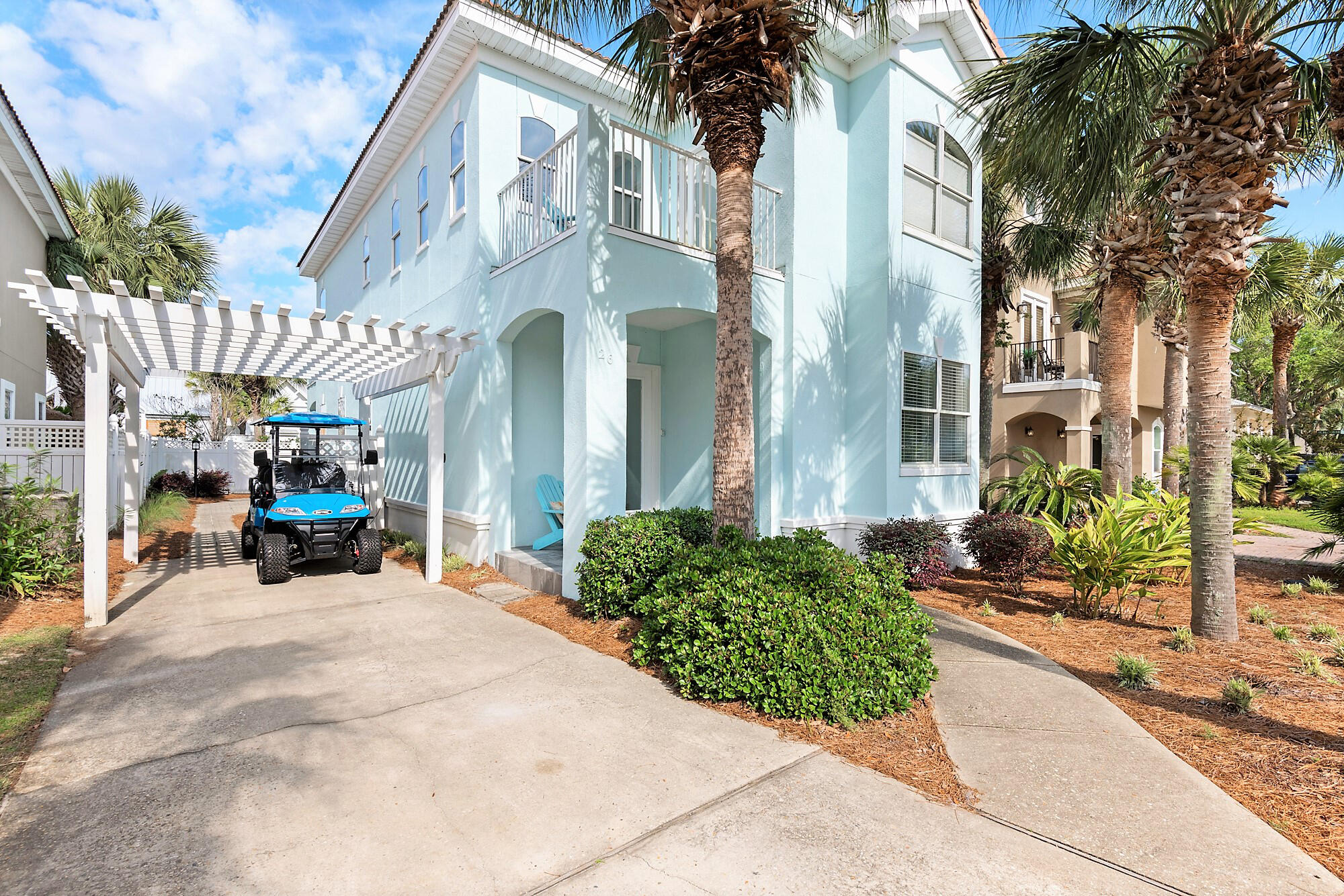 a view of a building with a patio