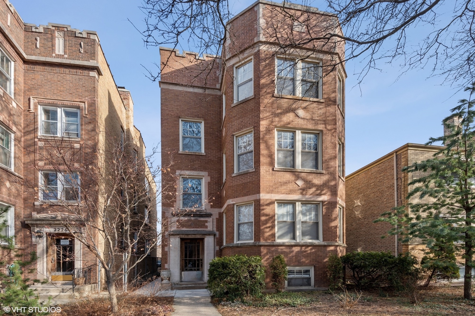 front view of a brick building