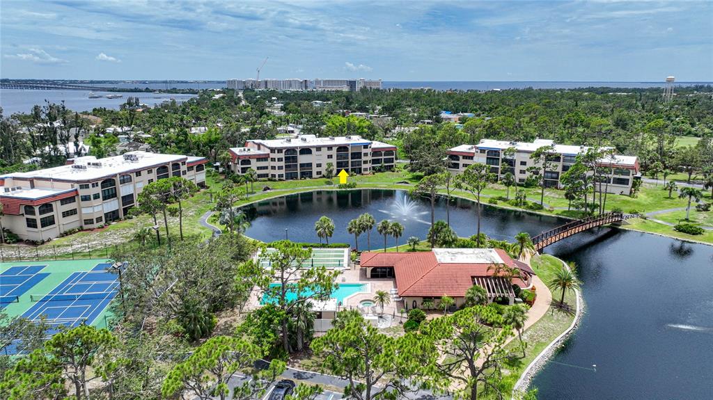 an aerial view of a house with a lake view