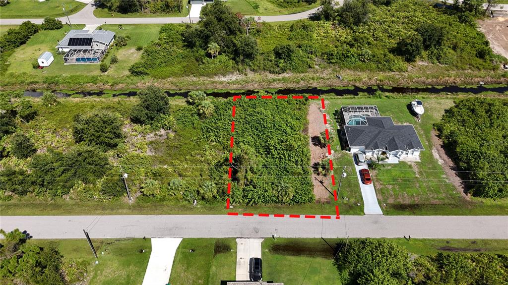 an aerial view of a yard with plants