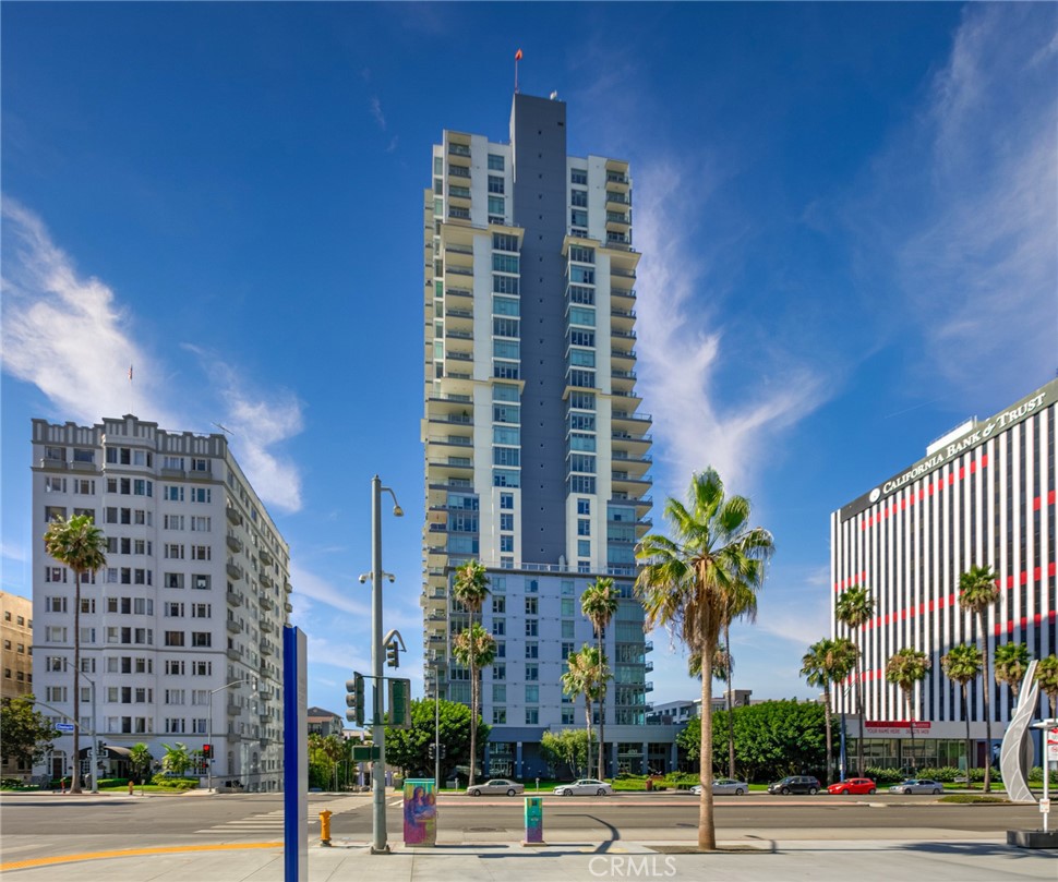 a view of a city with tall buildings