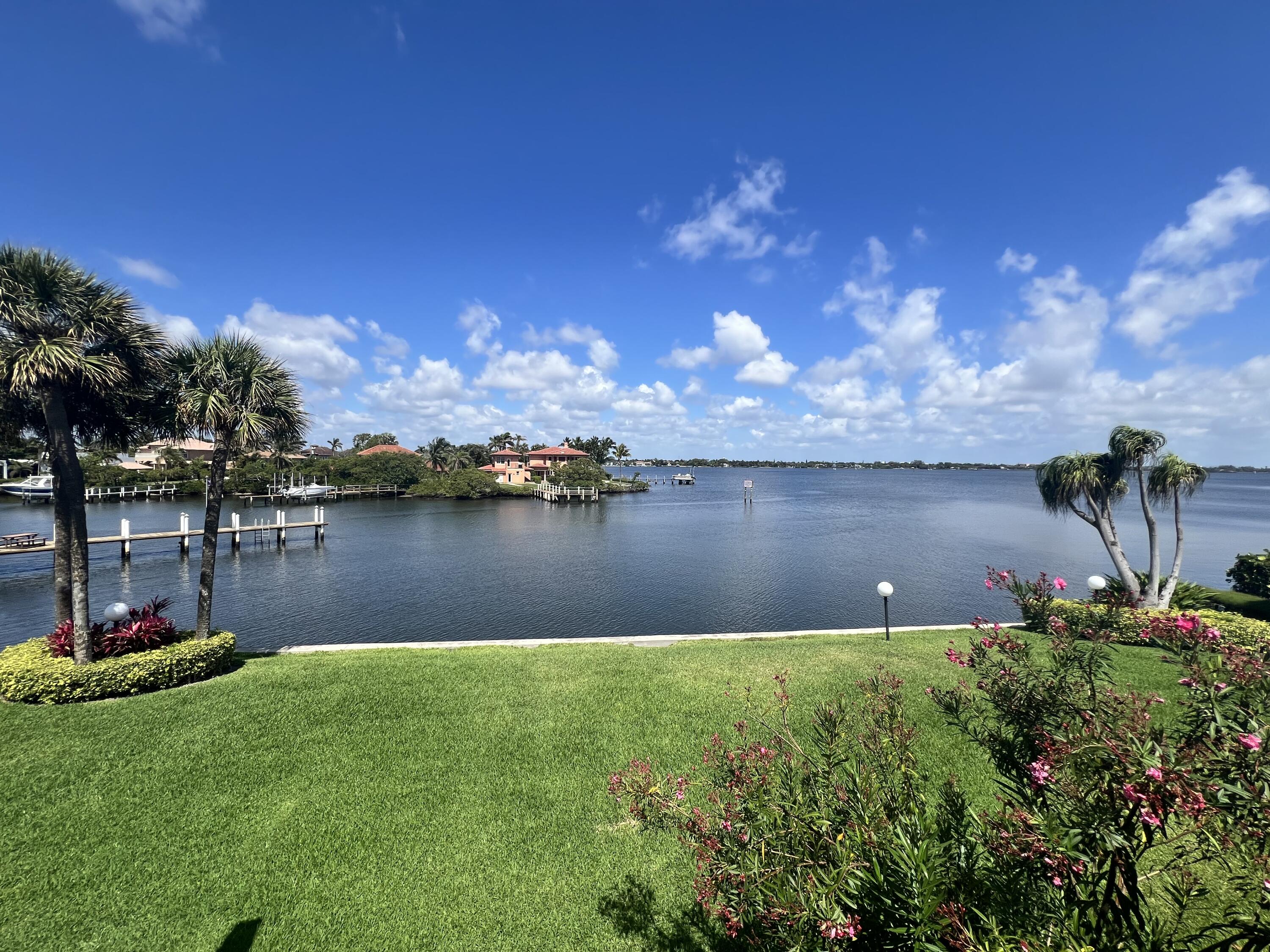 a view of a lake with a city