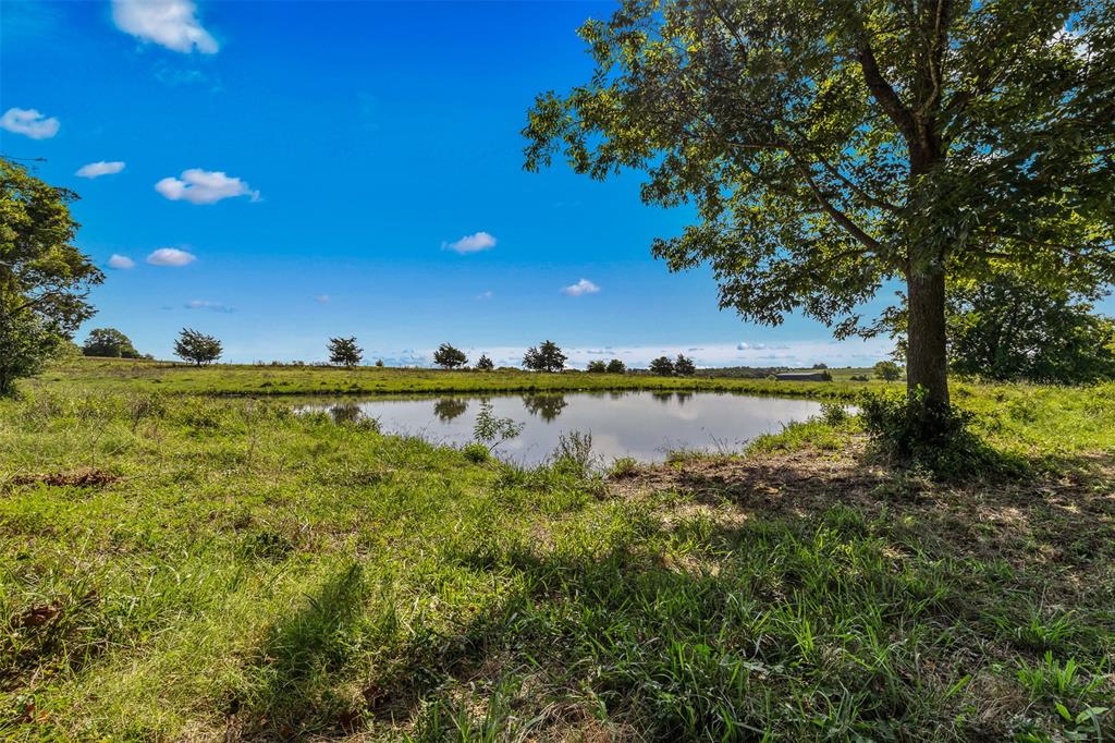 a view of a lake with a yard