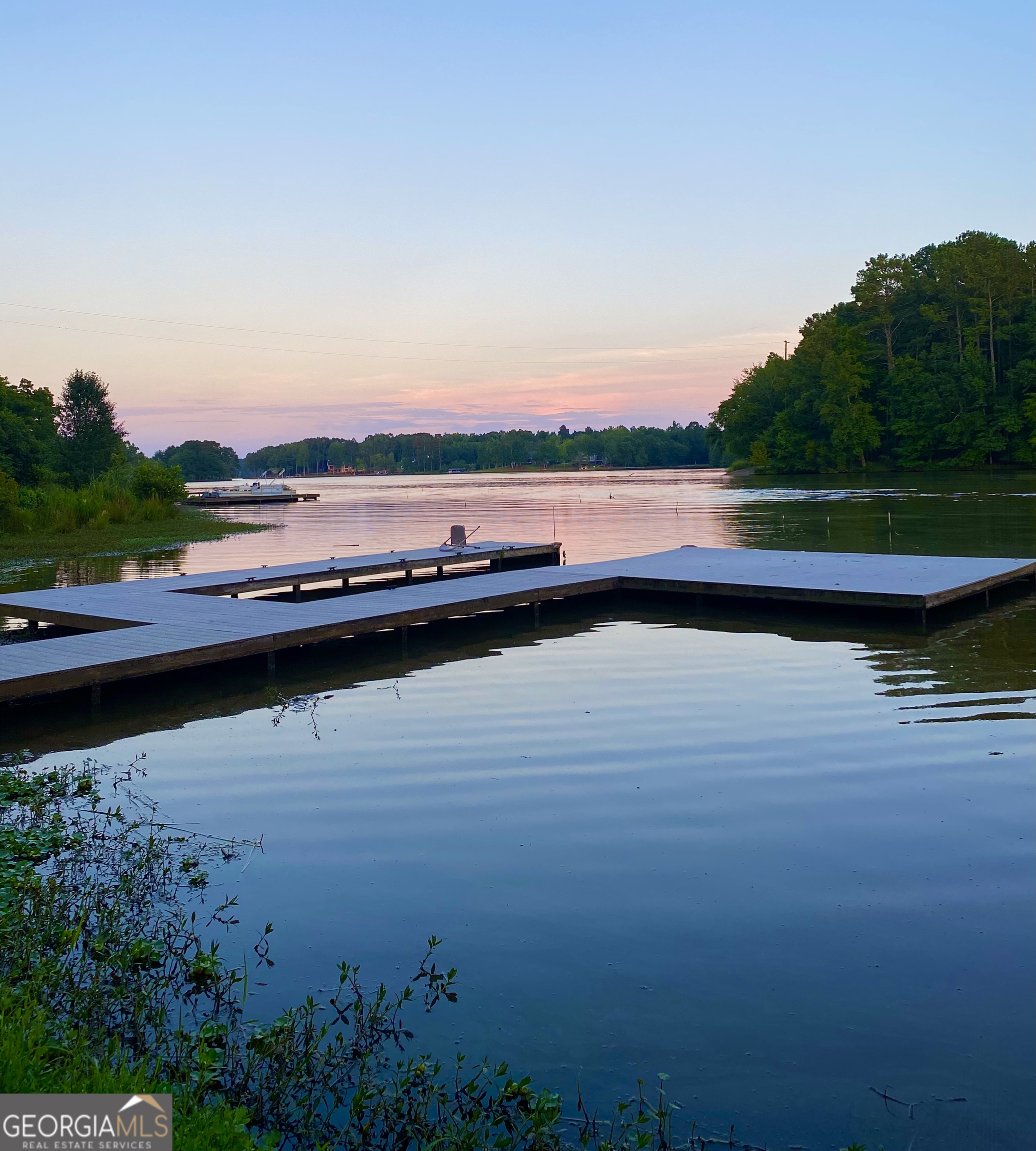 a view of a lake with houses