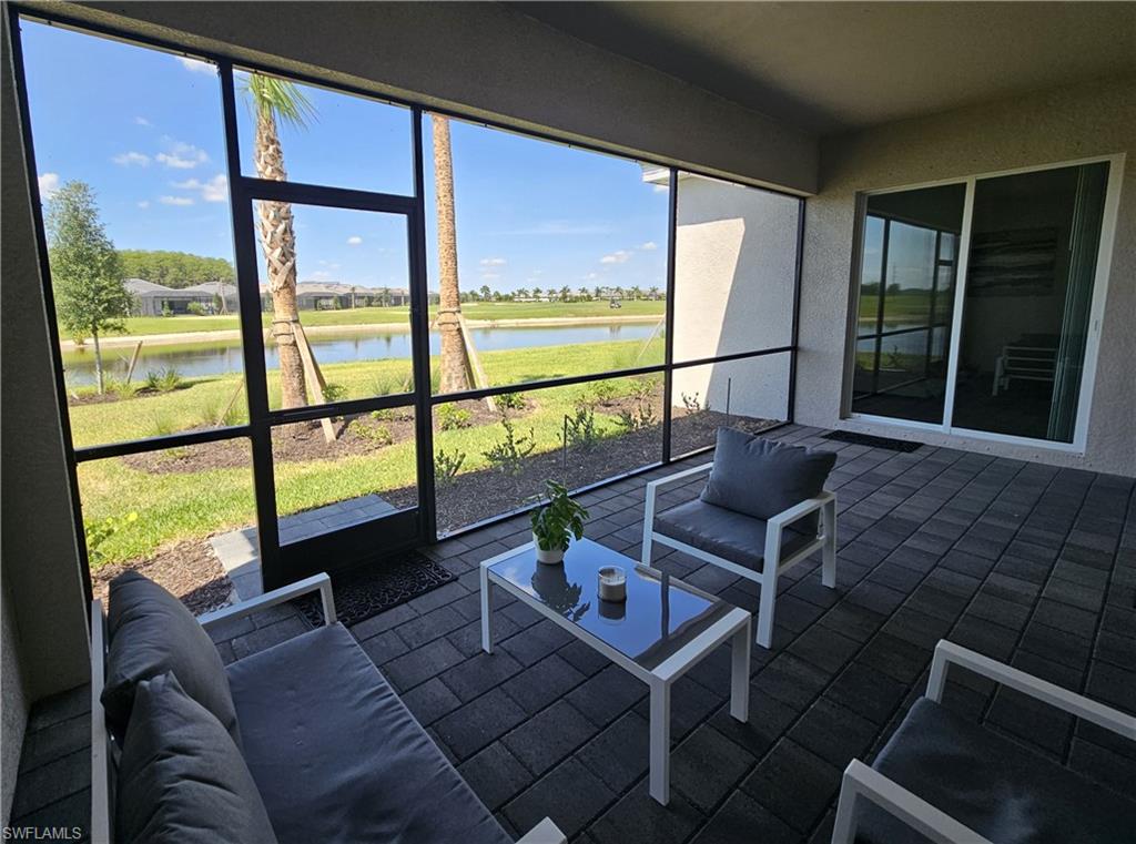 a living room with a large window