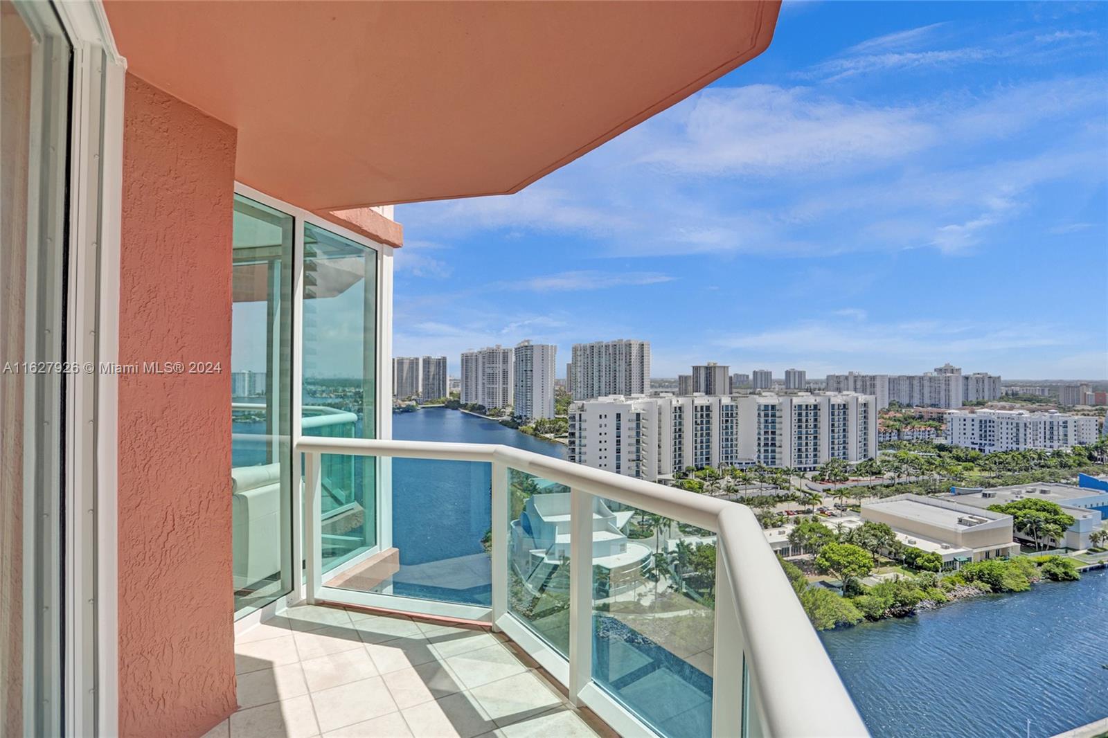 a view of a balcony with city view