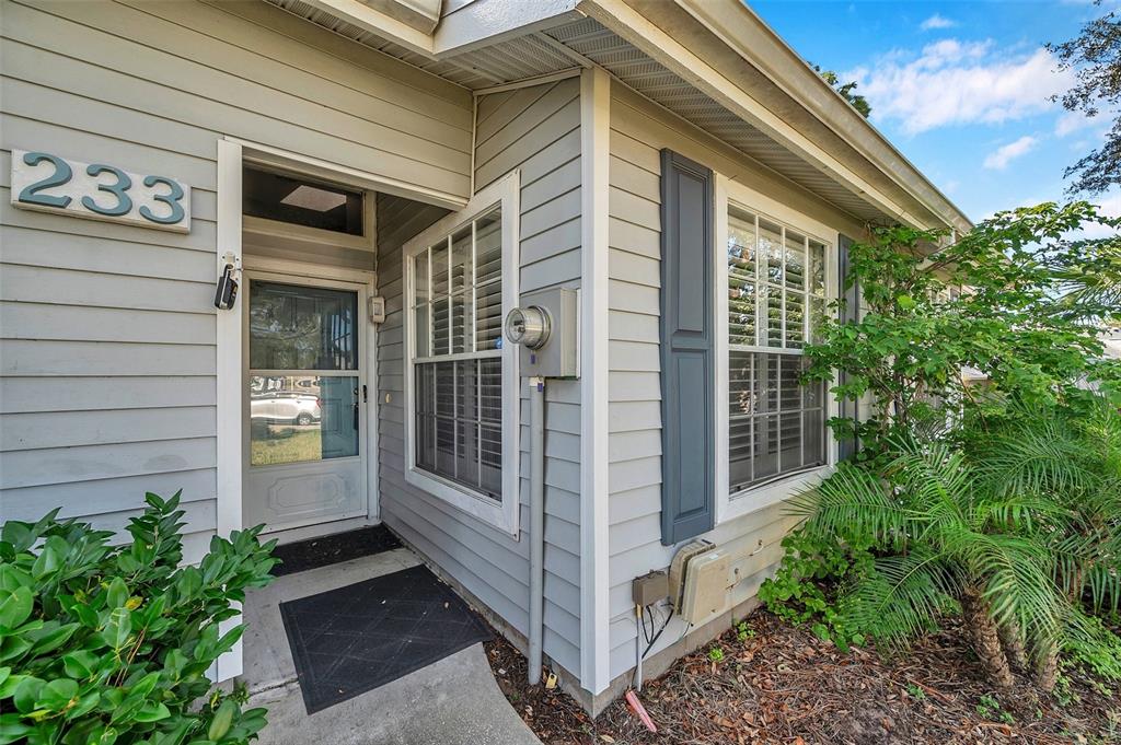 a view of a porch with a small porch