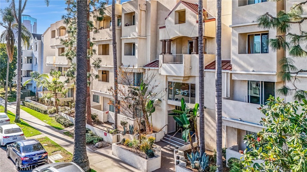 a view of a potted plants in front of building